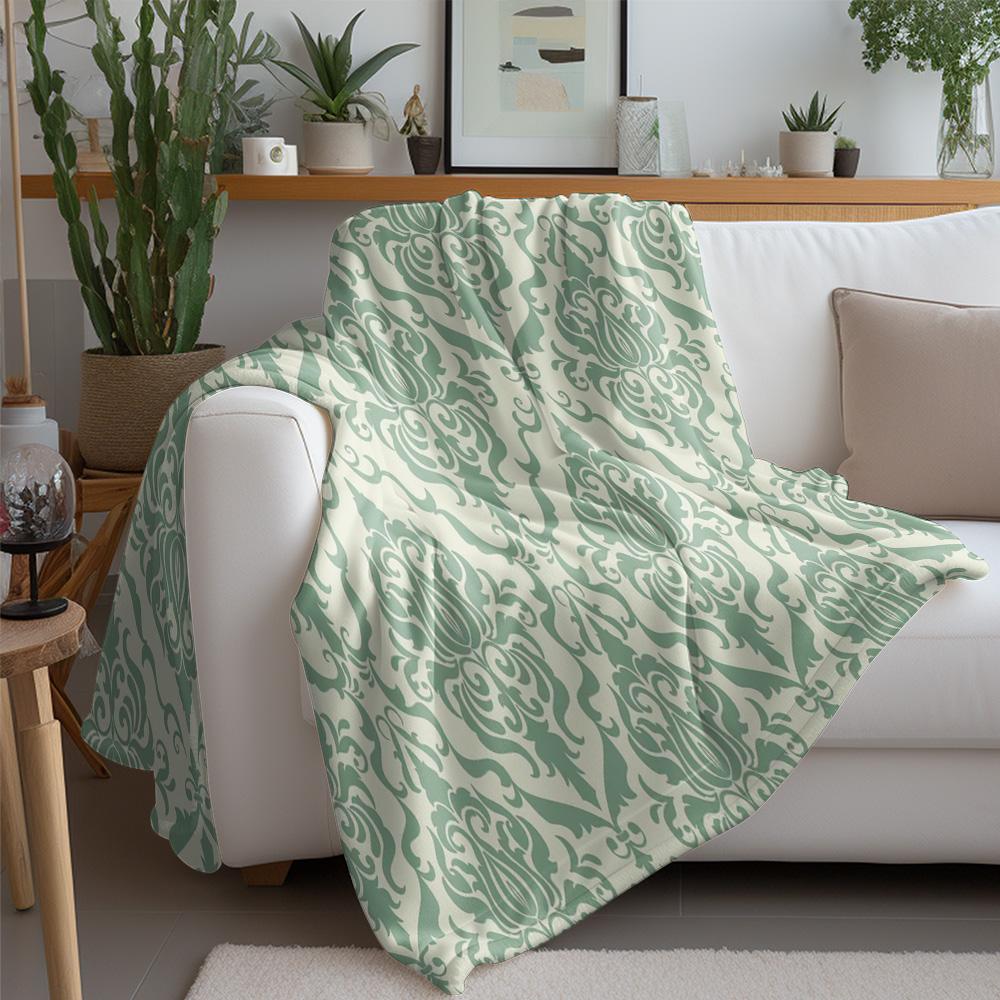 Grünes geometrisches Blumenmuster Flanell bedruckte Decke geeignet für alle Jahreszeiten geeignet für Wohnzimmer Büro Sofa und Reisen
