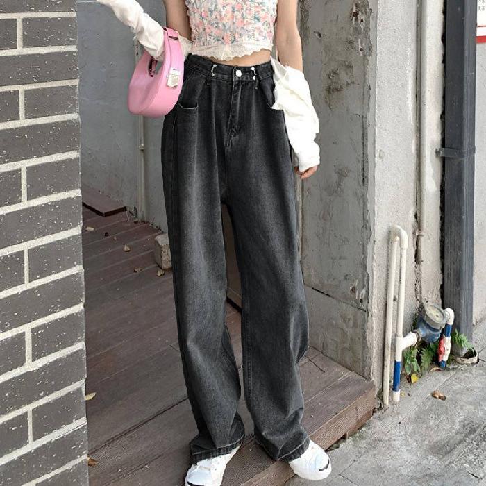 Vintage džíny s vysokým pasem, letní volné tenké, velké rovné široké kalhoty dámské džíny