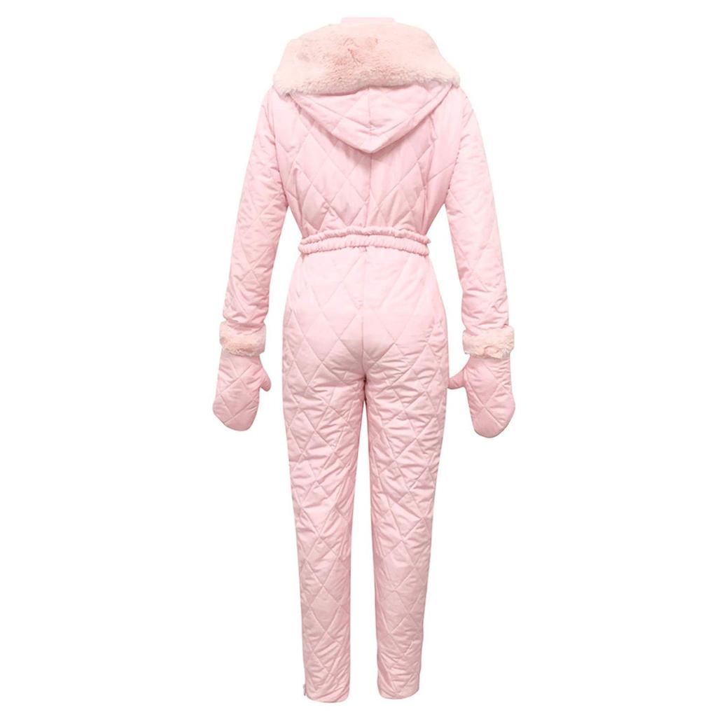 Women's Fashion One-piece Ski Suit, Sports Ski Set, Zipper Hooded Ski Suit