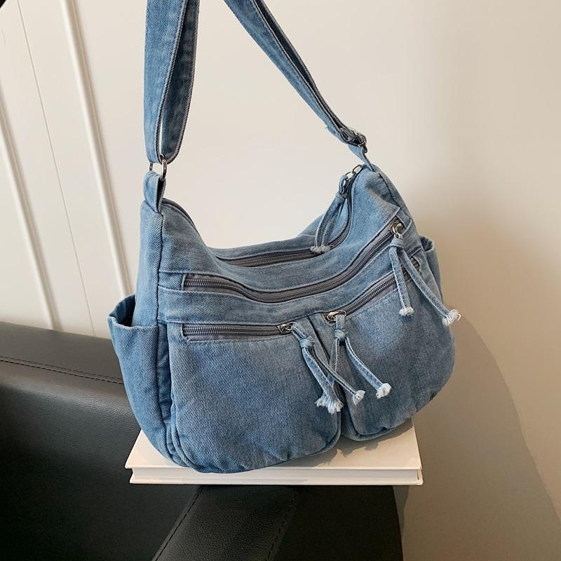 Denim Bag Women's Large Capacity Shoulder Bag Multi-Pocket Commuter Crossbody Bag