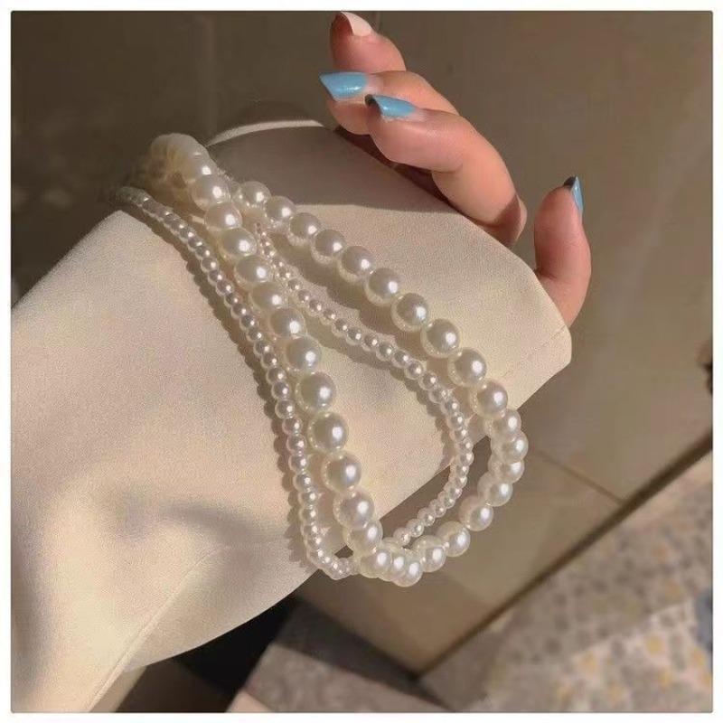 Meier Vintage court style double-layer pearl necklace ~ high-end versatile hong kong style ins neck chain choker collar clavicle chain