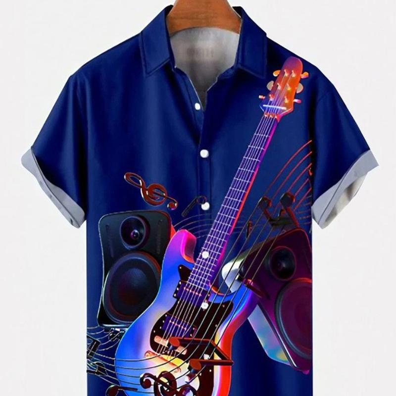 

Літній новий музичний інструмент 3D-друк Гаваї сорочка з короткими рукавами чоловіча вільна пляжна сорочка великого розміру XXL