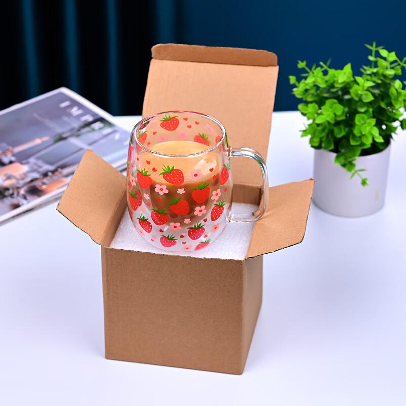 Shangqi Double Wall Glass Coffee Cups with Strawberry Design