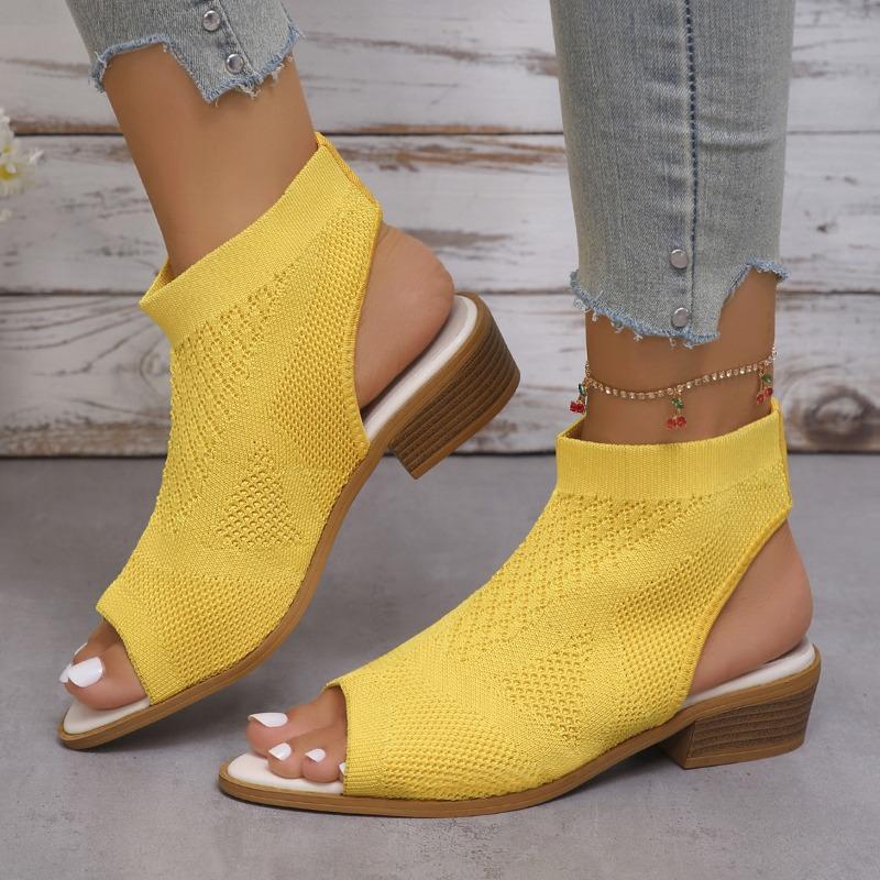 Fashion Knitted Hollow Thick Heel High Heel Women's Fish Mouth Sandals One Pedal New High Heel Sandals