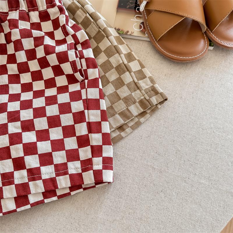 Dziecięce Letnie Cienkie Szorty Patchworkowe Niemowlęce Dziewczęce Luźne Butikowe Krótkie Spodnie dla Chłopców Modne Kraciaste Bawełniane Krótkie Spodnie