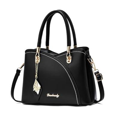 Bolsa de Mão/Ombro Feminina Seizar com Design em PU, Bolsa Transversal/de Ombro, Couro, Estilosa, 2 Vias (Preto puro)