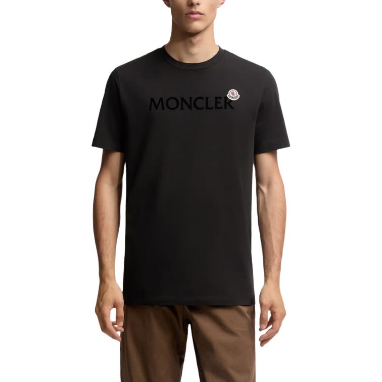 Moncler Flocked Logo Cotton T-Shirt Men Tops Black K2-091-8C00036-8390T-999
