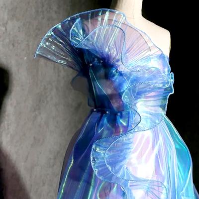 2PC Transparent Iridescent Decor Ribbon Fashion Lace Trim Large Wavy Pleated Ruffles Sewing Fabric