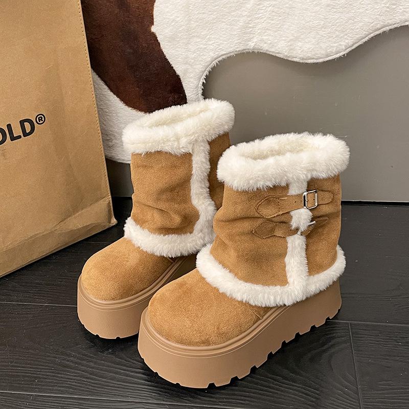 Trendy retro thick-soled plush thickened snow boots women's new winter plush warm fluffy cotton shoes