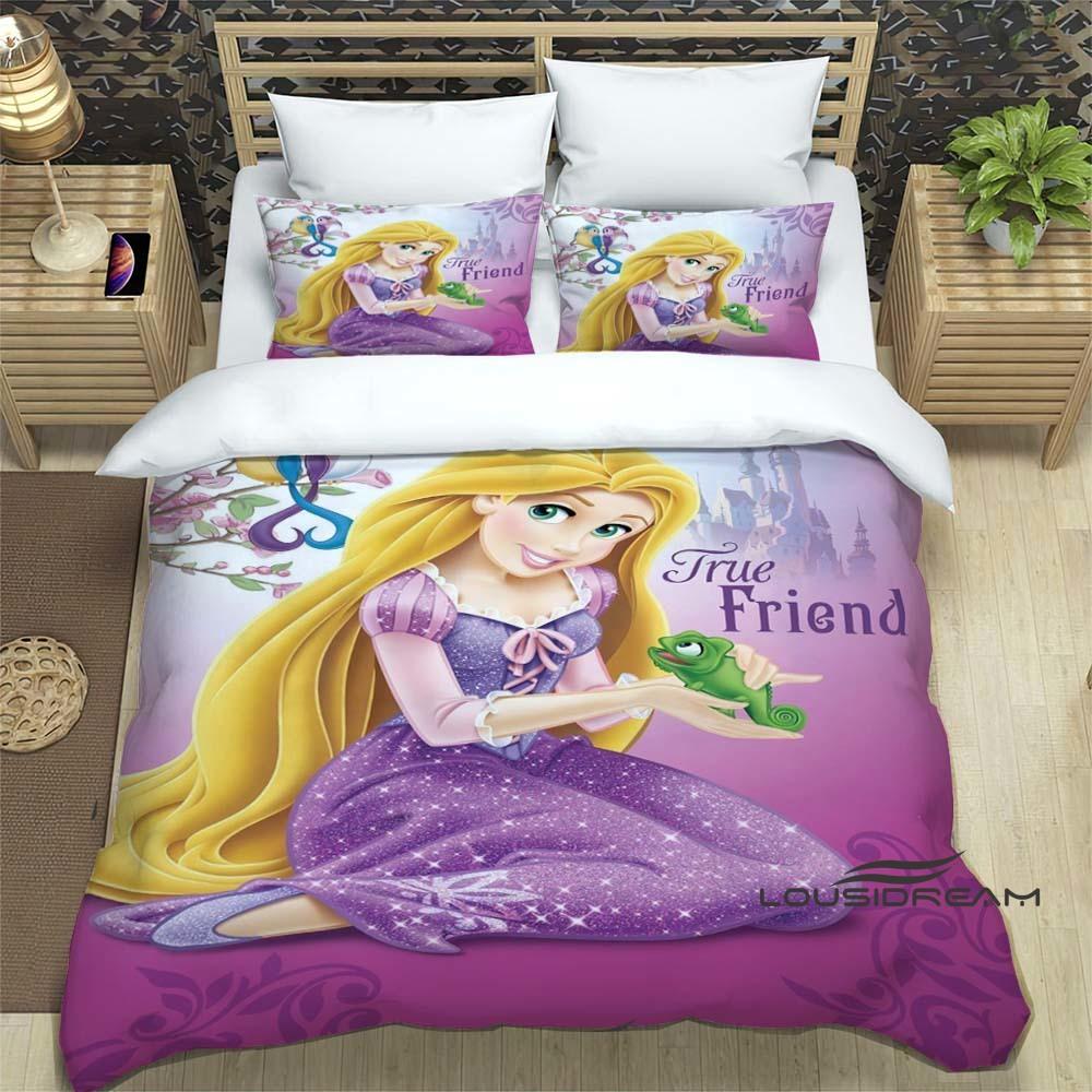 2026 Nové 3D tištěné Roztomilé kreslené postavičky ze Zvonilky (Rapunzel) povlak na peřinu a povlak na polštář, sada povlečení, vhodná do chlapeckého i dívčího pokoje