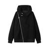 Men's Heavyweight Hooded Sweatshirt with Diagonal Zipper - Short, Boxy Fit