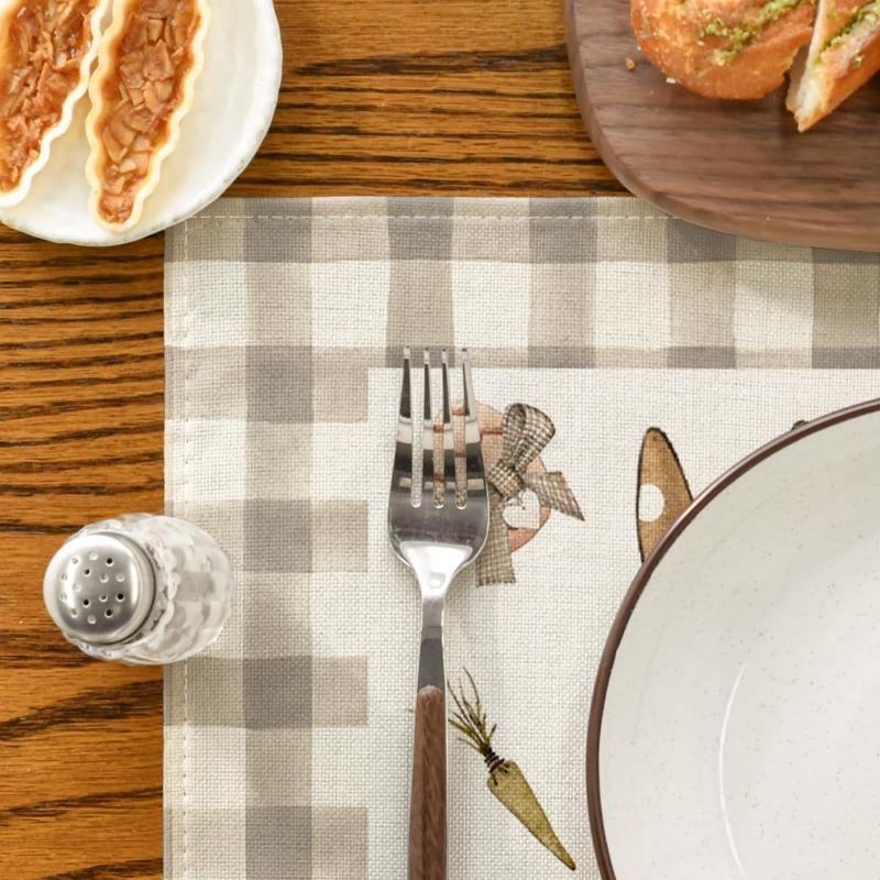 Buffalo Check Rabbit Carrots Easter Set of 1/4 Place Mats, 30 X 45 Cm, Spring Banquet Placemats, Washable Place Mats, Kitchen Party Decoration
