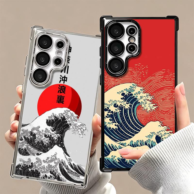Japanese Wave Kanagawa Surfing Plating Phone Case For Samsung Galaxy S24 S25 FE S26 Edge S23 Ultra S22 S21 Plus S20 Anti-Fall Ai
