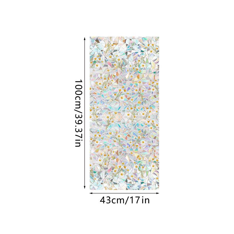 Window Film Static Cling Privacy Protection Stained Glass Film PVC Stained Colorful Plants Flowers Printed Home Decor Stickers