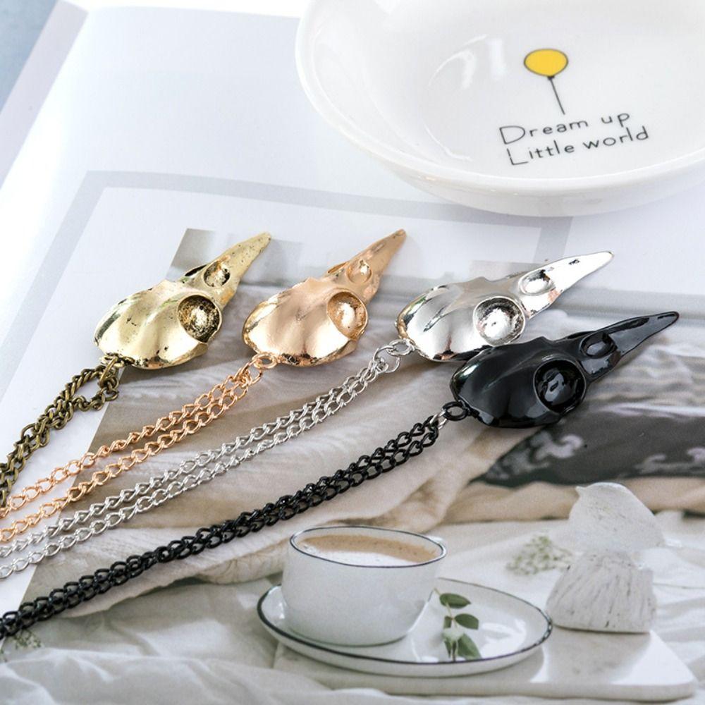 2Pcs Crow Head Necklace Chains Stereo Halloween Decoration Fashion Skull Pendant  Women Men