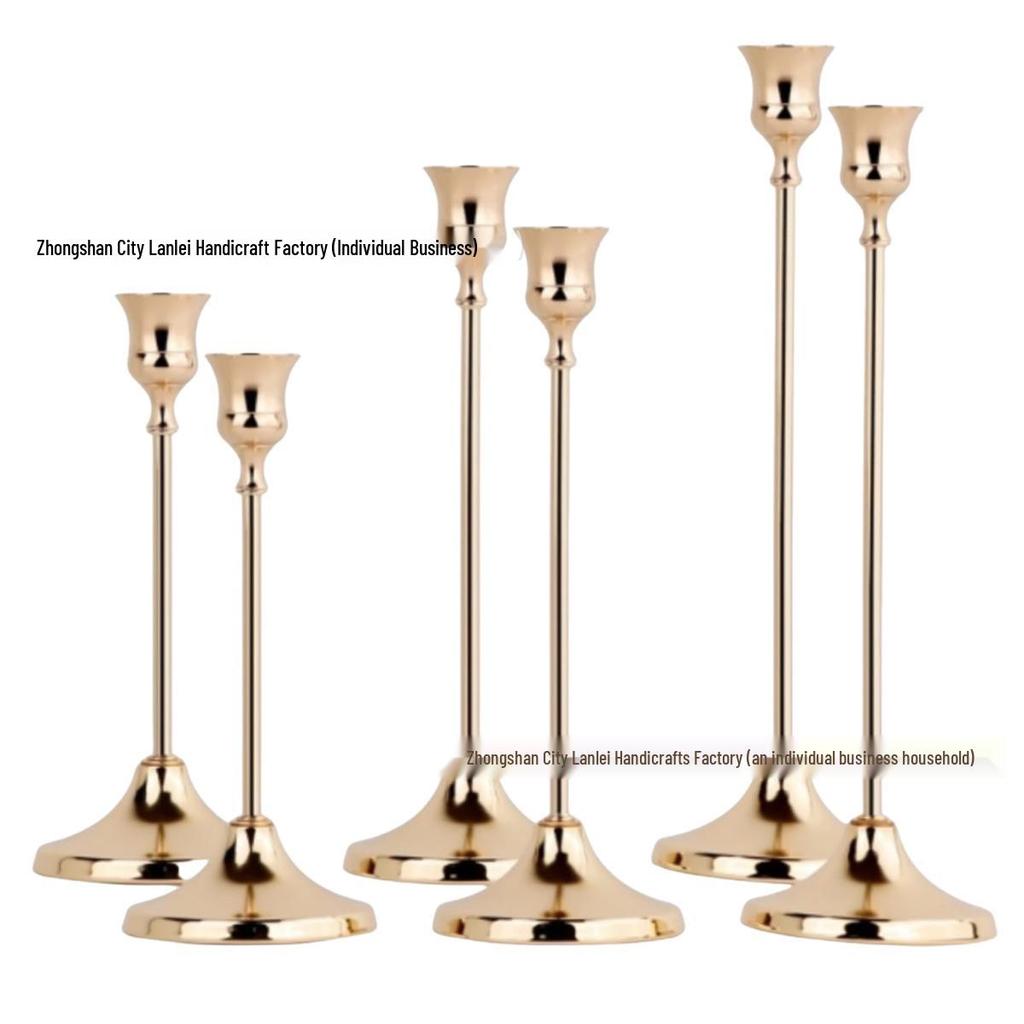Set of 6 Elegant Bronze European Candle Holders for Romantic Tabletop Wedding and Dinner Decor