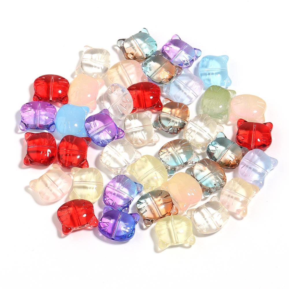 30Pcs Cat Head Glass Beads Cute Cartoon Kitten Lampwork Loose Bead for Jewelry Making Accessories DIY Bracelet Necklace Pendant