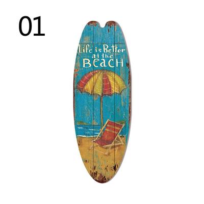 Summer Beach Ocean Theme Decorative Board Vintage Wooden Printed Door Sign Sea Surfboard Welcome Bar Home Wall Hanging Pendant