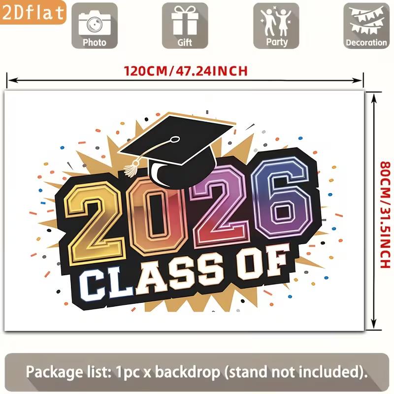 2026 Graduation Tapestry, Colorful Grad Cap and Confetti Design for Photo Booth and Grad Celebration