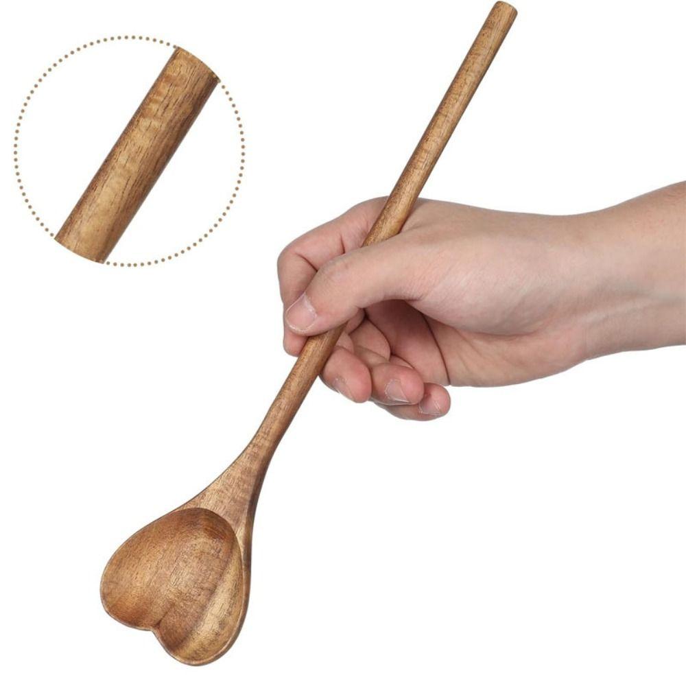 Portable Premium Love Wooden Spoon Long Handle Ergonomic Design Heart Spoons Simple Wooden Teaspoon For Tea Honey Desserts