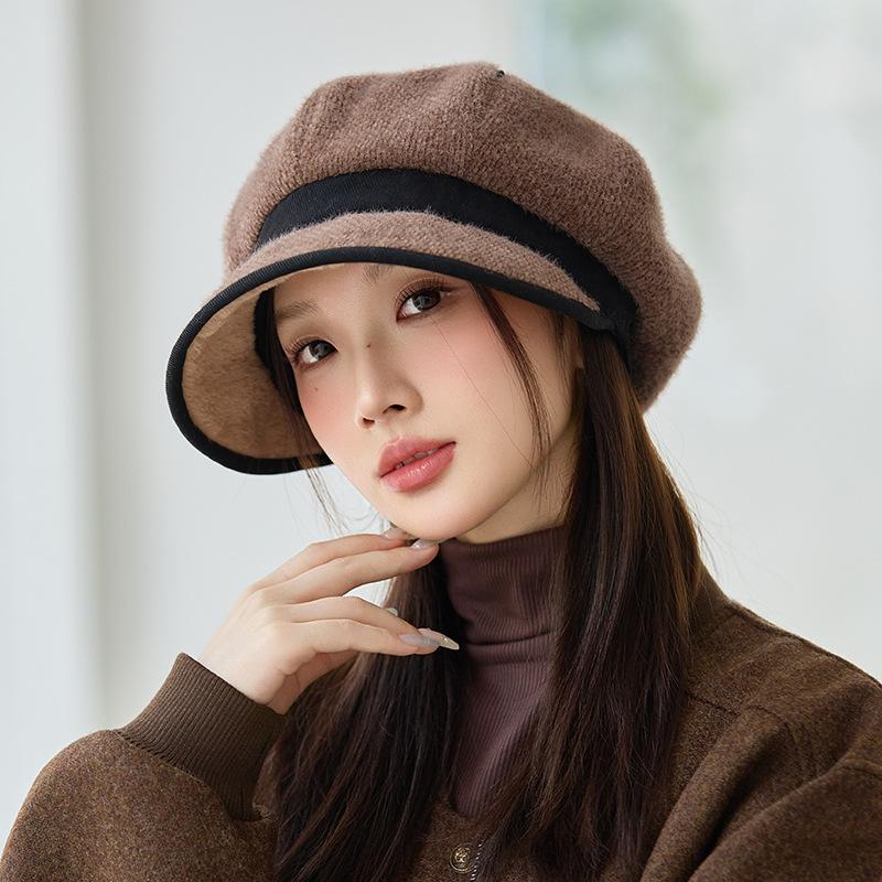 Versatile Plush Warm Octagonal Hat for Women In Autumn and Winter Outdoor Windproof Ear Protection Beret British Retro Baseball Cap