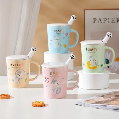 Taza de Cerámica Linda de Gato Mirando Hacia Arriba Set para Niñas Regalo para el Hogar Taza Souvenir Taza para el Desayuno Taza de Leche