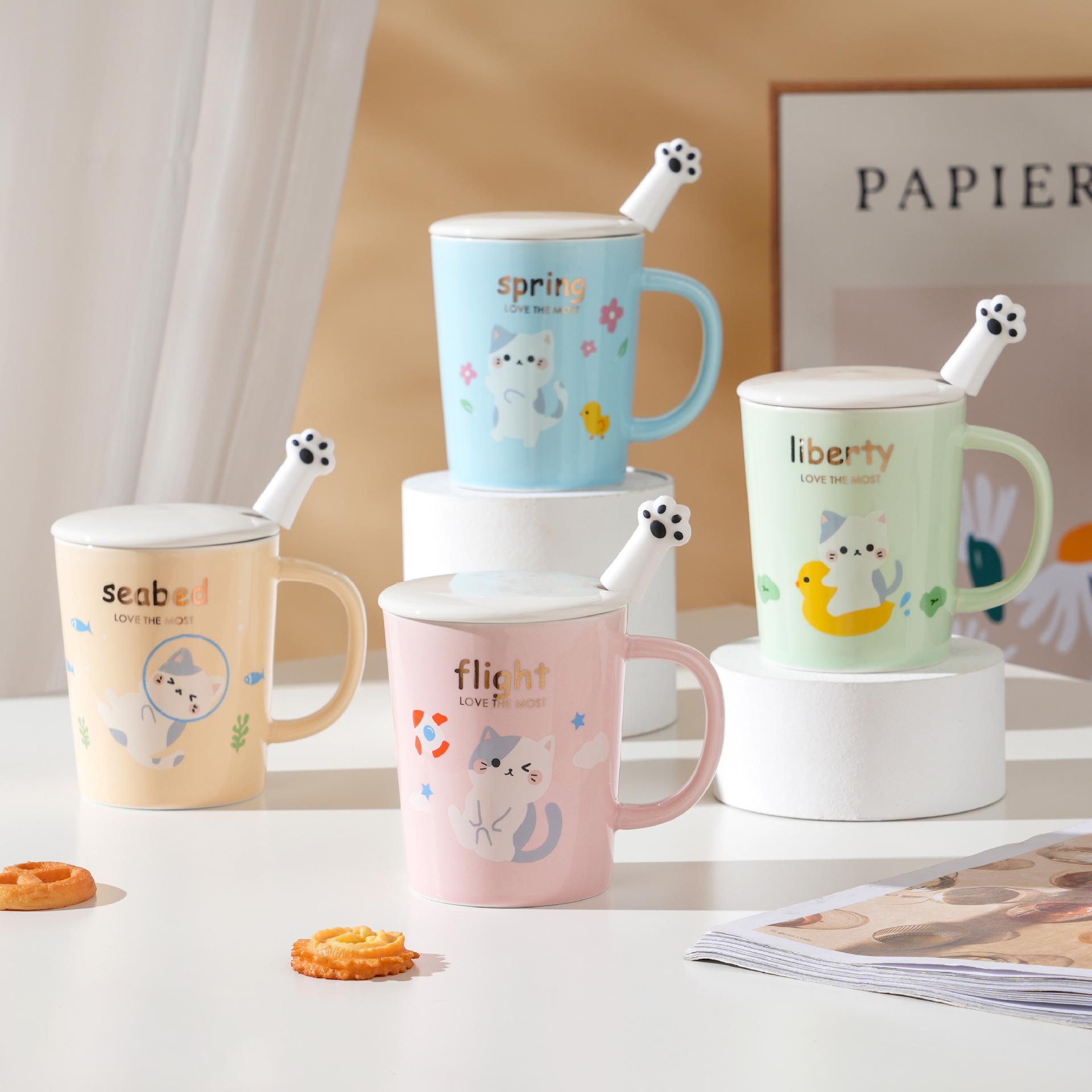 

Cute Cat High Looking Ceramic Cup Girls Set Home Gift Souvenir Mug Breakfast Milk Cup 350ML
