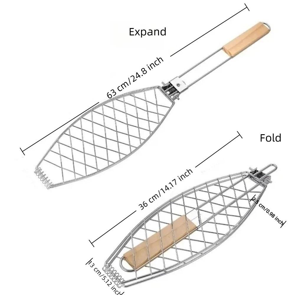 Folding Handle Grilled Fish Net Nonstick Barbecue Mesh Grilling Basket  DIY Cooking