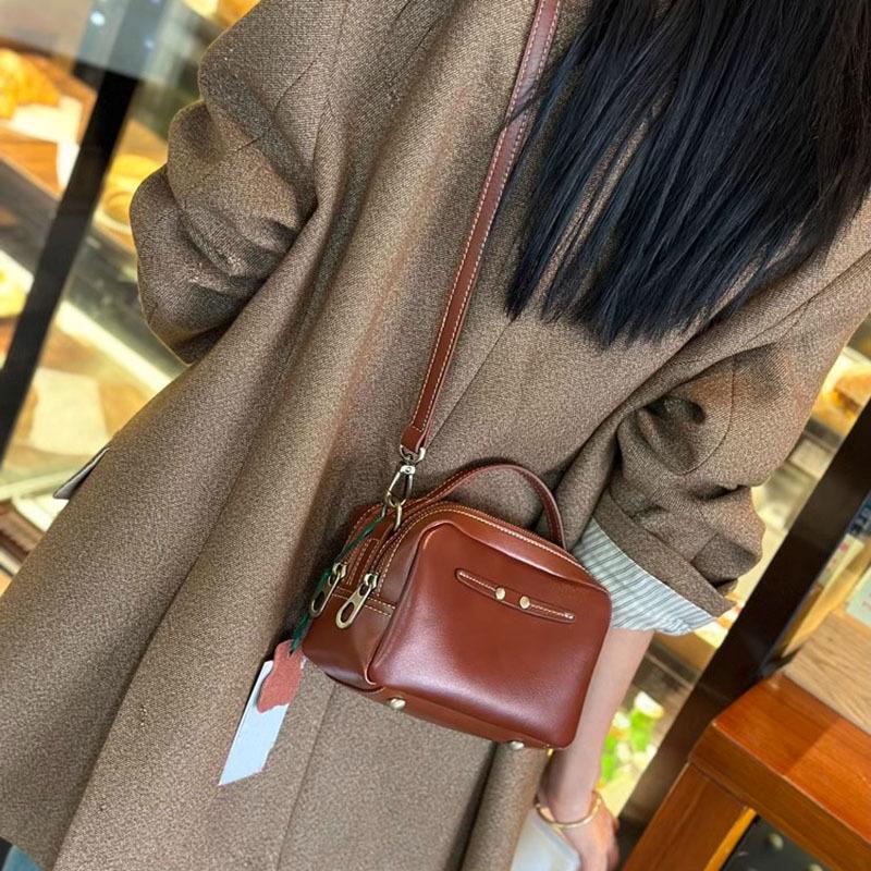 Cowhide Bag Women's Genuine Leather Small Square Bag Women's Bag Fashionable Single-shoulder Casual Crossbody Bag
