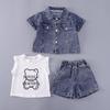 Dreiteiliger Sommeranzug im koreanischen Stil aus Denim-Jacquard für Mädchen
