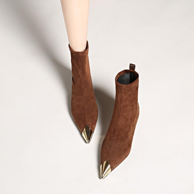 Plus-size Women's Boots Winter Fashion Pointed-toe Design Short Boots with Zippers On The Back Slim Low-heeled Ankle Boots