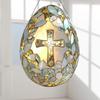 Decorative Easter Cross Egg Suncatcher Stained Glass Style Window Hanging 5.7 X 8.0 Inches Easter Hanging Holiday Window Decor