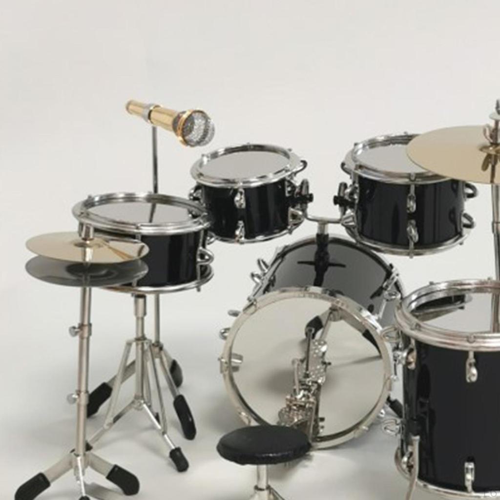 1:6 Mini Drum Set, Dollhouse Ornament Miniature Instrument Model for Bedroom Ornaments