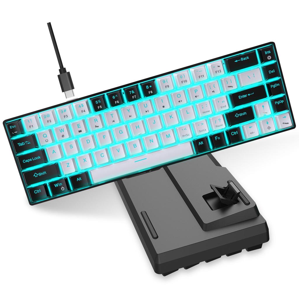 68-Key Wired Mechanical Gaming Keyboard - Hot-Swappable Blue Switches, Dual-Color Injection Keycaps, Ice Blue Backlight