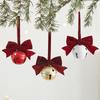 Christmas Creative Ornaments for Christmas Tree, Bow-shaped Ironwork Circular Bell Pendant, Festive Scene Decoration