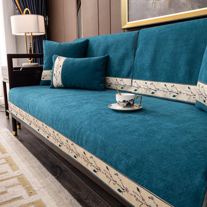 New Chinese Style Sofa Cushion Four Seasons Universal High-End Chenille Non-Slip Chinese Style Plum Blossom Sofa Towel Pillow