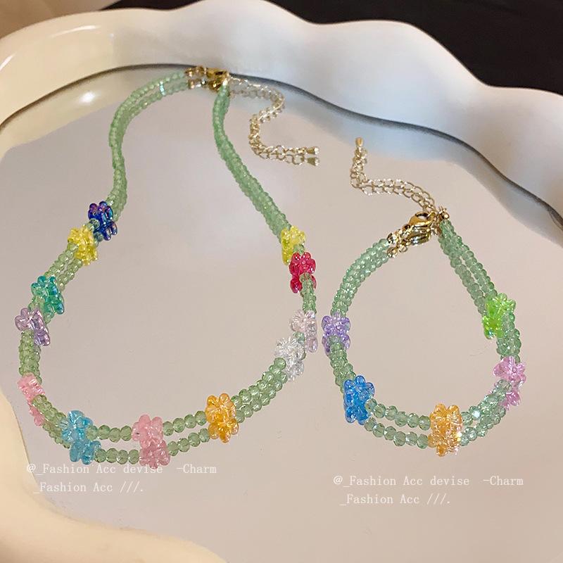 Colorful Dopamine Flower Crystal Beaded Bracelet - Versatile, Fashionable, and Fresh Literary Hand Jewelry.
