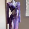 4Pcs Purple Long Dress Bikini Sexy Swimsuit for Women Soaking In Hot Springs New Sunscreen Cover for Beach Vacation