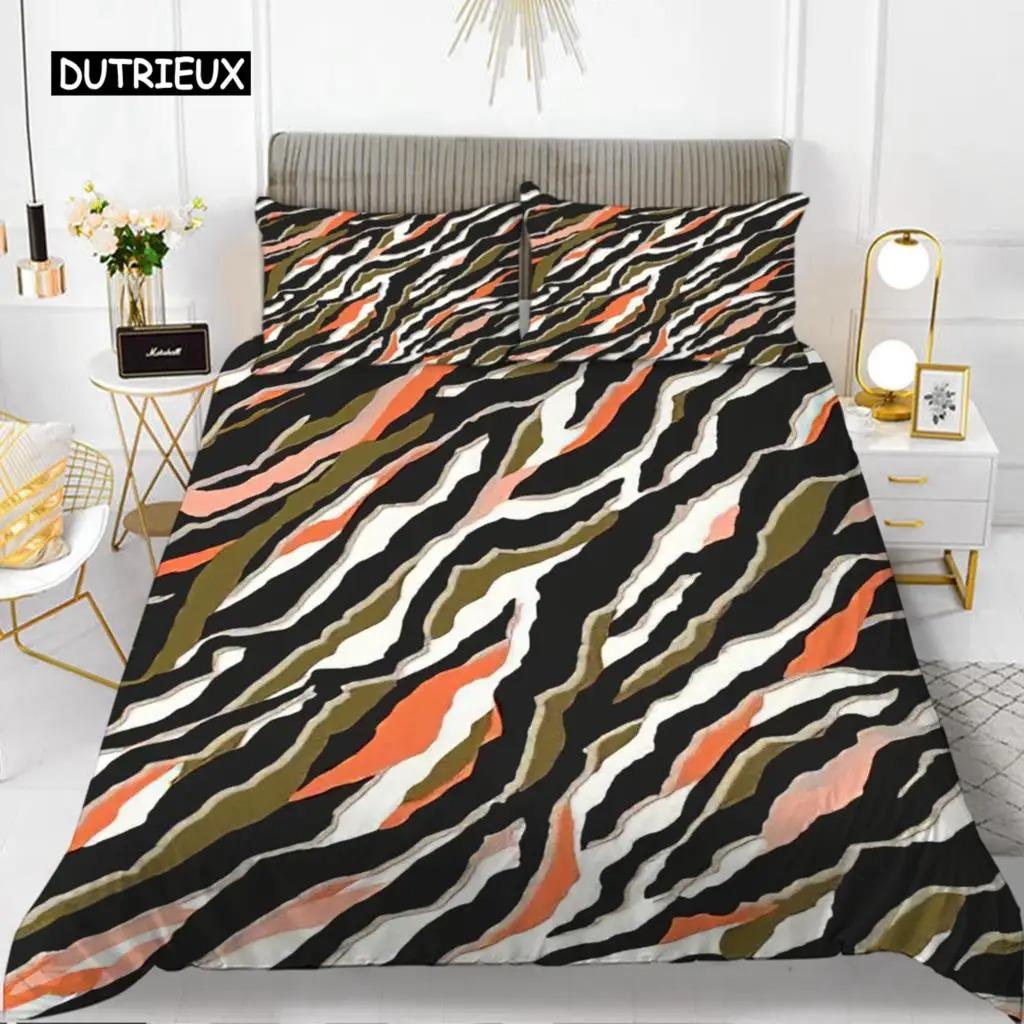 Zebra Print Duvet Cover Set King Polyester Red Black Stripes Bedding Set Wild Animal Zebra Wildlife Skin Quilt Cover for Girls