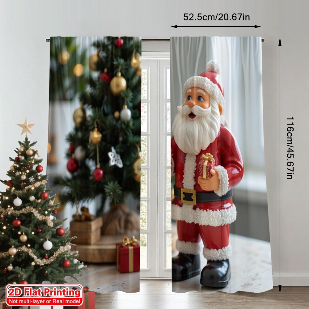 2pcs 2D Flat Printing Christmas Curtain Cute Santa Claus Gifts Christmas Polyester Fabric Without Electricity Party & Holiday