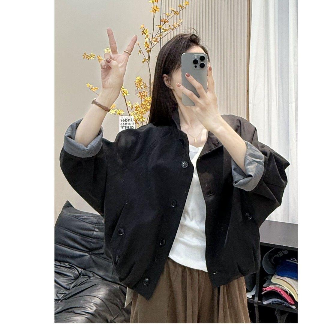 

Women s Fashion Striped Short Jacket with Stand-Up Collar - Spring/Autumn 2025 Collection S чорний