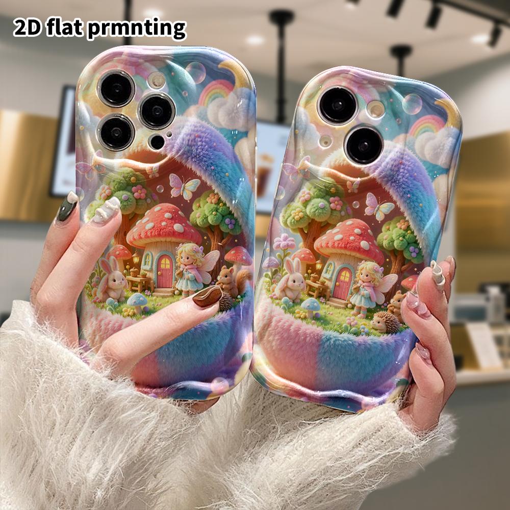 Phone Case: 2D flat, suitable for iPhone 18 17 16 15 14 13 12 Pro, Mushroom Elf House, perfect Christmas and Halloween holiday gift
