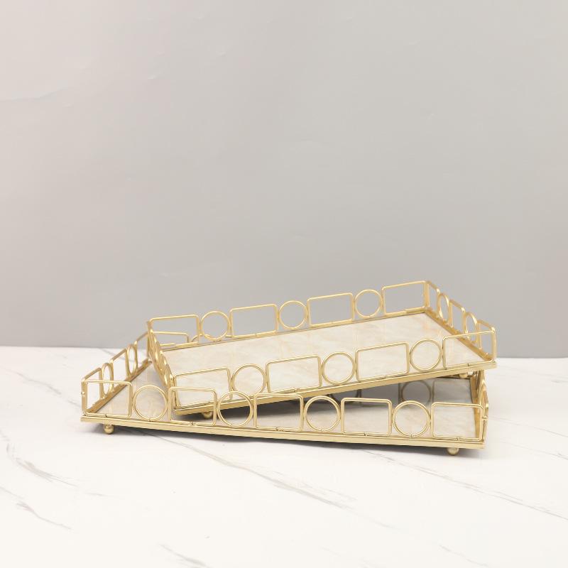 Luxury Metal Imitation Marble Rectangular Tray Living Room Decoration Key Remote Control Sundries Storage Tray Home Decoration
