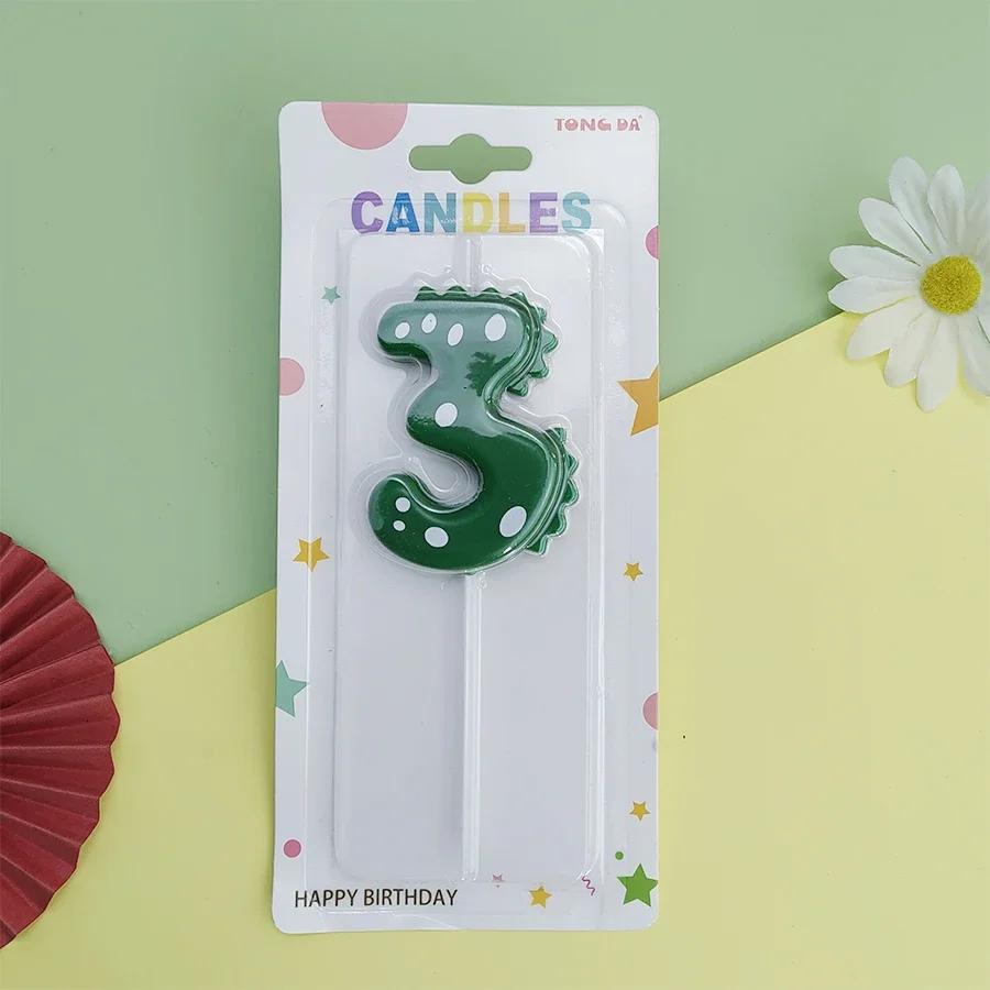 Green Dinosaur Number 0123456789 Happy Birthday Cake Candle Children Prince Party Cartoon Dinosaur Cute Candle Decoration Boy