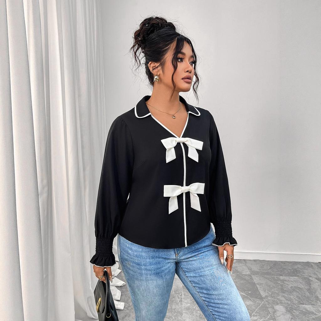 New Polo Collar Short Coat Bow Top