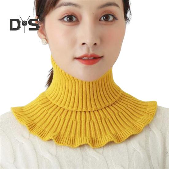 Damski szalik z wysokim kołnierzem, prążkowana faktura, falbaniasta lamówka, jednolity kolor, dziergany kołnierz, jesień, zima, pogrubiony, ciepły, fałszywy kołnierz