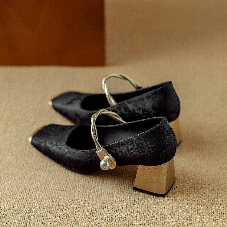 Fashion Summer Square Toe Ballet Shoes Fashion Low Heel Mary Jane Shoes Casaul Silver Shallow Buckle Soft Sole Shoes Zapatos De Mujer