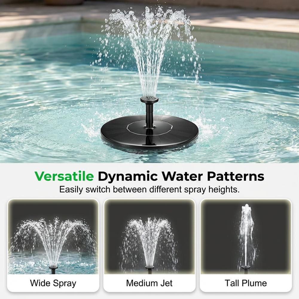 Solar Fountain for Bird Bath: Floating Mini Solar Water Fountain with 6 Nozzles for Garden, Pond, Pool, and Outdoor (16cm)