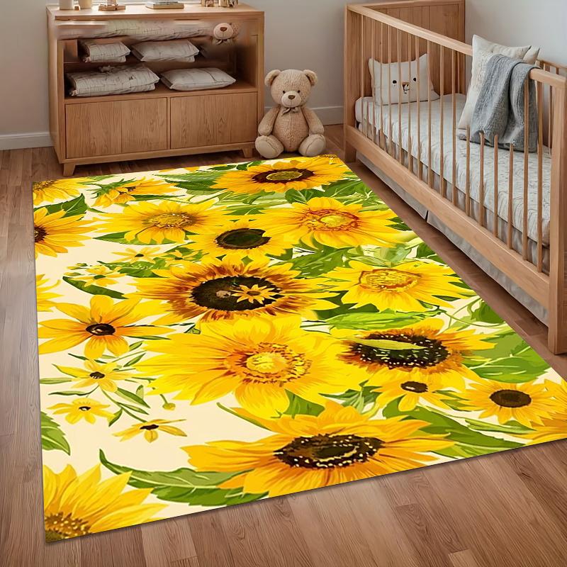 Sunflower Floral Door Mat Washable Carpet Non-Slip Rug for Entryway & Kitchen Bold Yellow & Cream Carpet Home Alfombra Gift Rugs