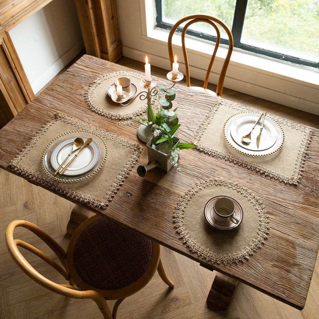 Covoraș pentru mâncare occidentală japoneză Iută coreeană pentru exterior Petrecere Asia de Sud-Est Culoare solidă Dantelă Masă de dining Covoraș izolator Suport de pahar